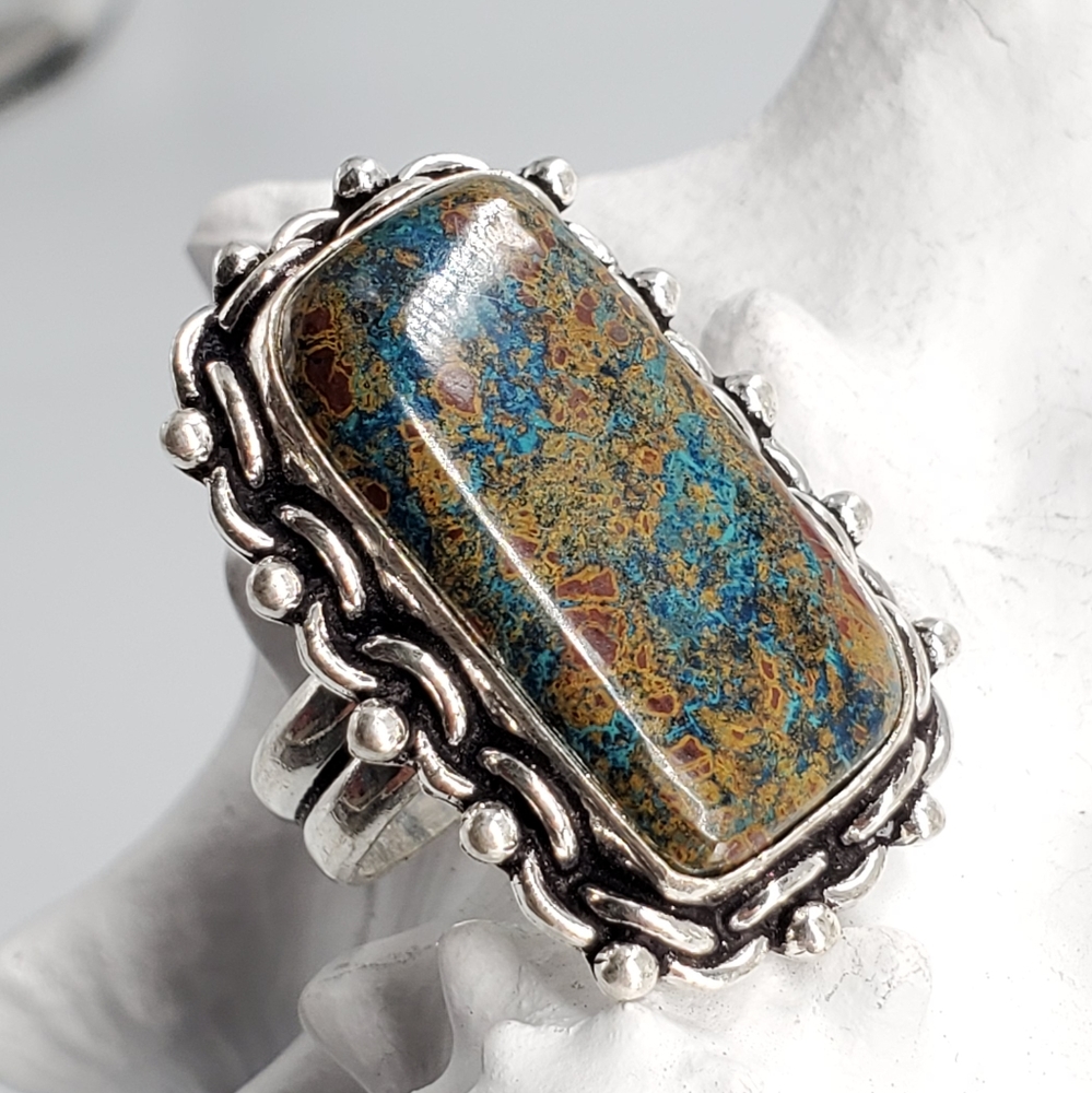 Natural Ocean Jasper Stone Silver Ring